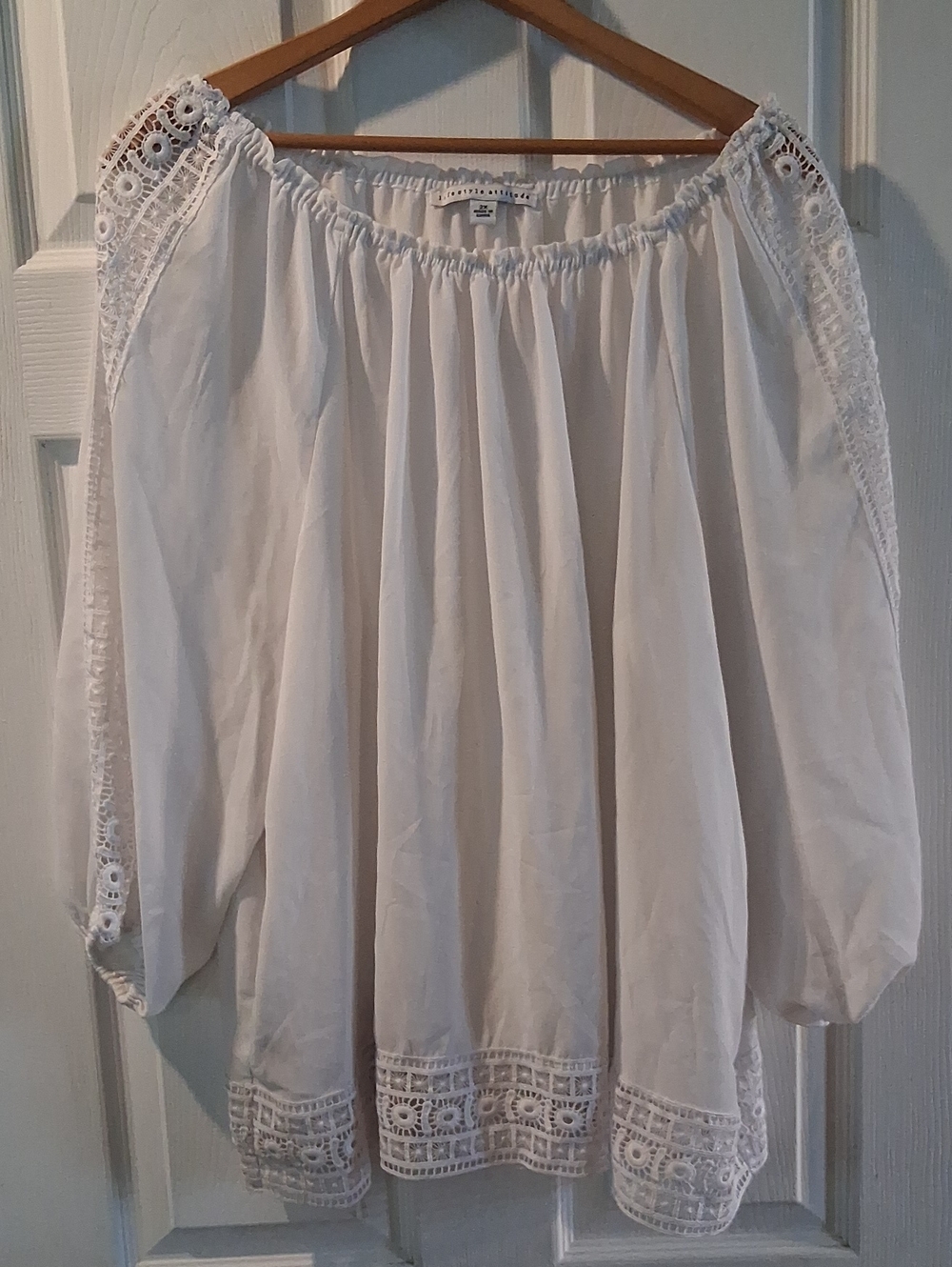 White Crochet Trim Off-Shoulder Peasant Blouse